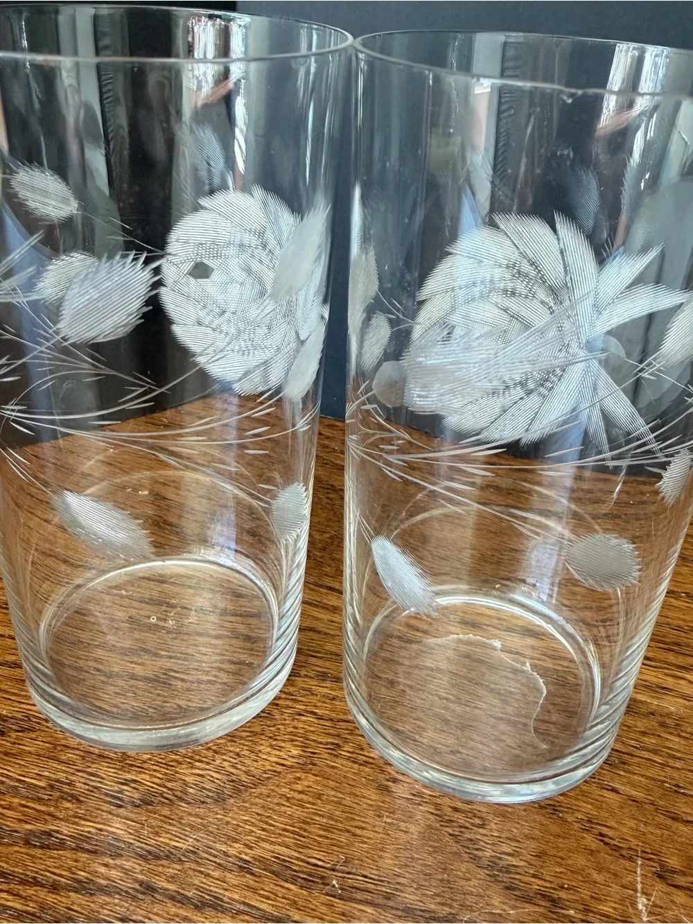Vintage Etched Wheat Glasses Set of 2 Mid Century‎ Tumblers 5” Tall